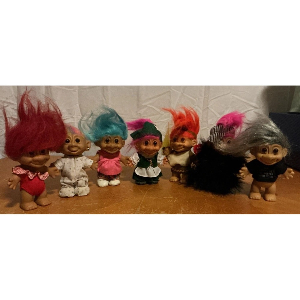 Variety Lot‎ Of 7 Vintage Russ Troll Dolls, Native American With Baby, Germany….